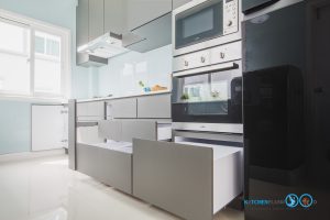 Gray Modern Kitchen, ลั้นชักชุดครัว, รางลิ้นชัก Soft Close,