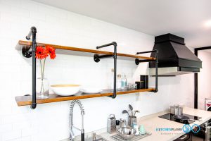 ชุดครัวบิ้วอินสุดเท่สไตล์ Industrial Loft โทนสีดำด้าน, ชุดครัวบิ้วอิน, ครัวสไตล์ลอฟท์, Loft Kitchen, Industrial Loft Kitchen, ชุดครัว I Shape, ชุดครัวสีดำด้าน, ชั้นวางของสไตล์ Loft,