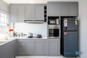 Matt Gray Kitchen, ชุดครัวโครงปูน, บิ้วอินชุดครัว, ชุดครัวตัวแอล, ชุดครัวสไตล์คลาสสิก, ครัวสีเทาด้าน, 