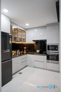 Modern I-Shape Hi-Gross ชุดครัวหน้าบานเงาสุดโมเดิร์น, ครัวไฮกรอส, ชุดครัวสีเทา, ครัวสีเทาไฮกรอส, ชุดครัวตัวแอล, L-Shape Kitchen, ชุดครัวกันน้ำกันปลวก, ชุดครัวพลาสวูด,