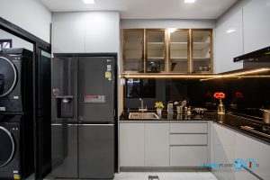 Modern I-Shape Hi-Gross ชุดครัวหน้าบานเงาสุดโมเดิร์น, ครัวไฮกรอส, ชุดครัวสีเทา, ครัวสีเทาไฮกรอส, ชุดครัวตัวแอล, L-Shape Kitchen, ชุดครัวกันน้ำกันปลวก, ชุดครัวพลาสวูด,